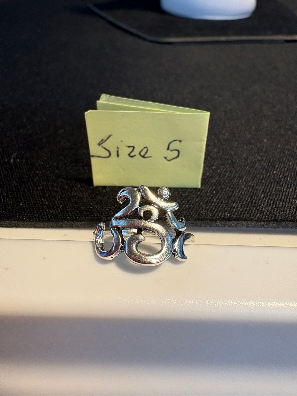 Silver-Tone Om Symbol Ring - Size 5